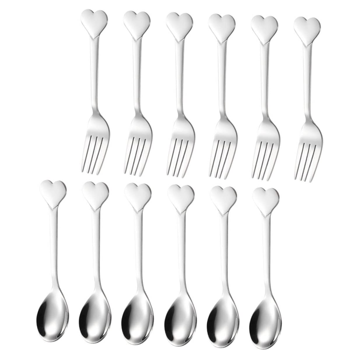 Alipis Stainless Steel Fork Spoon Set 12 Piece Heart Shaped Cutlery Salad Forks for Buffet Desserts