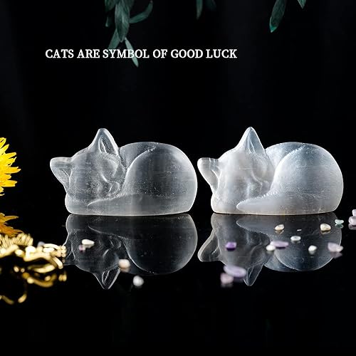 Miniatura 9 de Runyangshi Lobos de cristal de selenita natural, piedra curativa, energía exquisita, adornos tallados, masaje curativo espiritual, protección de