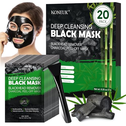 20 Pack Blackhead Remover Mask Set, Charcoal Peel Off Black Face Mask with Brush, Blackhead Pore...