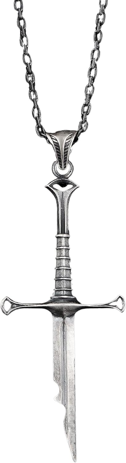 925 Ayar Gümüş Aragon Kılıç Kolye Erkek Kolyesi Oksit Kaplama Viking Tarzı Savaşçı Kolye Ucu 55 cm Zincir