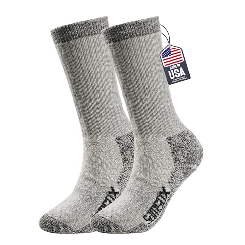 SAMSOX Merino Wool Boot Socks, Made in USA, Heavyweight with Full Cushion, Tactical Socks for Hunting (Bozeman) Large