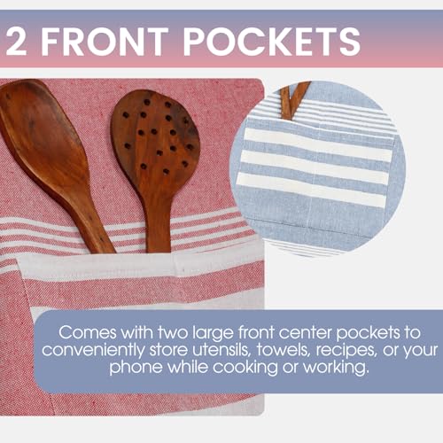 Image of Unisex Cooking Aprons | Waterproof Apron | Striped Design with 2 Front Pockets & Adjustable Neck Strap | Durable, Oil & Stain Resistant | Chef Apron for Cooking