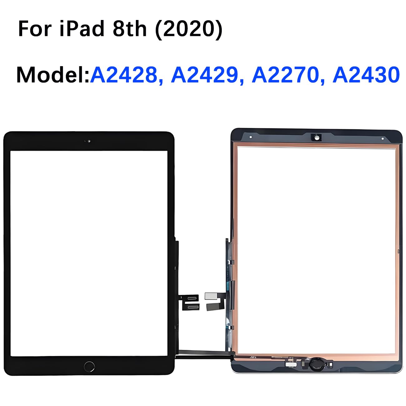 Ecran Tactile pour iPad 8 10.2 2020 A2428 Noir avec Bouton d'accueil | Aucun LCD,avec kit de réparation,remplacement d'écran,pour Modèle：A2429 A2270 A2430