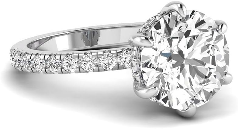 IGI Certified 5.75 Carat Round Lab Grown Diamond (5 Ct, F, VVS2) Hidden Halo 14K Gold Wedding Engagement Ring For Womens