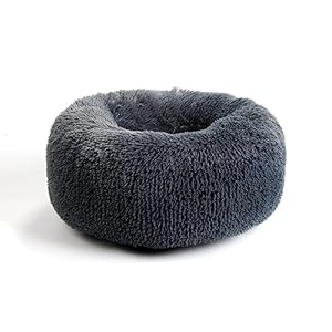 Calming Dog Bed for Large Cats and Dogs, Donut Washable Cat Bed for Indoor Cats and Dogs, Anti-Slip Round Fluffy Plush Faux Fur Pet Bed for Medium Cats and Dogs (Dark grey, 23.5”)