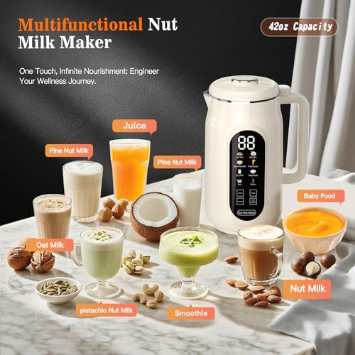 Image of Nut Milk Maker Machine, 42oz IMD Screen Almond Milk Maker, Soy Milk Maker with Delay Start, Keep Warm