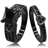 Jude Jewelers Black Rhodium Plated Princess Cut Heart Shape Wedding Engagement Bridal Ring Set (Black, 7)