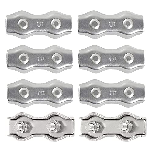 Zhenyuding Duplex Clips 8 Pièces Serre Câbles Duplex Inoxydable Serre Cable Acier Pinces de Câble Métallique Duplex Serre-Câbles en Acier Inoxydable M5 pour Cordes à Linge en Câble Métallique Cover