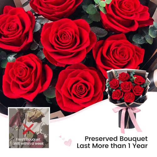 Flower Bouquet Flowers for Delivery Prime 7-Piece Preserved Roses Bouquet Gift for Women Mother Wife Mother Day Wedding Anniversary Birthday (Red Roses) - Image 7