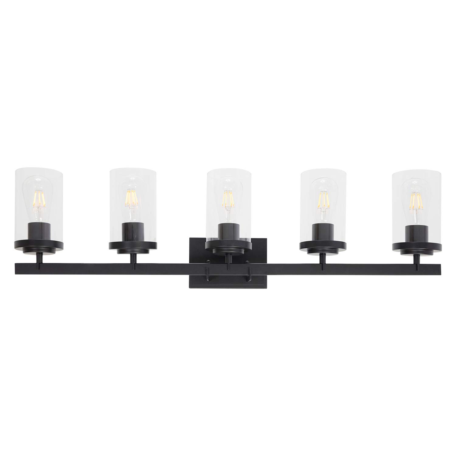 BONLICHT Bath Vanity Light Fixture 5 Light Modern Industrial Metal Black Wall Sconce Bathroom Lighting Farmhouse Style Indoor Porch Wall Mounted Lamp with Clear Glass for Kitchen Bar Living Room