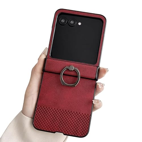 TRIPLE RIVER�EFor Razr60 Ultra �P�[�X Razr60 Ultra �ϏՌ� �J�o�[ ��̌^�����O�t�� �`�F�b�N�� PU���U�[ �X�^���h�@�\ �X�g���b�v�� �܂肽���݌^ �V���v�� ���� ������(���b�h)