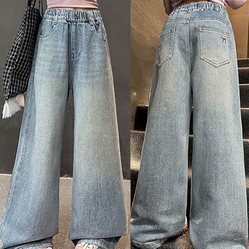 Girls Baggy Boyfriend Jeans Elastic High Waist Distressed Denim Pants Wide Leg Straight Trousers Streetwear Harajuku Trousers2