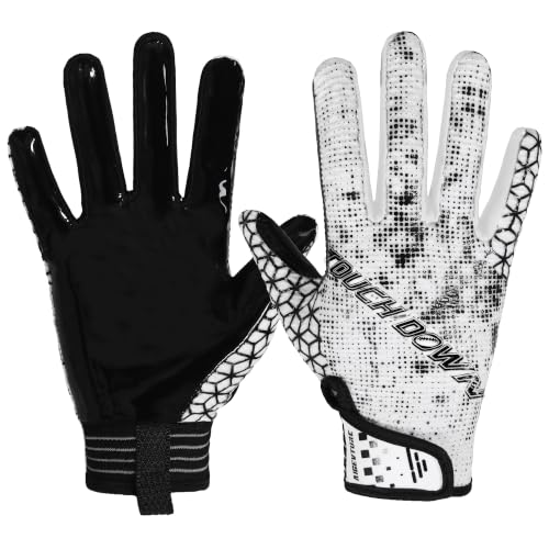 AIGEVTURE Youth Football Gloves Wide Receiver Best Gifts Kids Flag Football Receiving Gloves Boys Girls Black and White X-Large