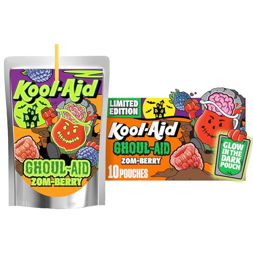 Kool-Aid Ghoul-Aid Artificially Flavored Drink, 10 Pouches, for School Lunches and On-the-Go Hydration, Zom-Berry Flavor, Excellent Source of Vitamin C, 6 fl oz