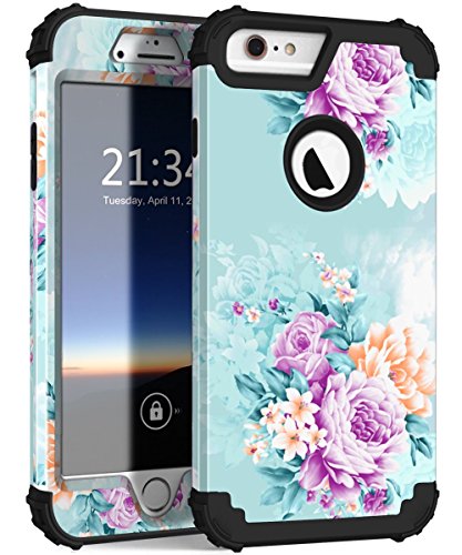 PIXIU iPhone 6S Plus / 6 Plus Case, PIXIU Unique Pattern 3 Layer Heavy Duty Sturdy Shockproof Protective Hybrid case Cover for iPhone 6s Plus /6 Plus 5.5 inch Peonies Floral