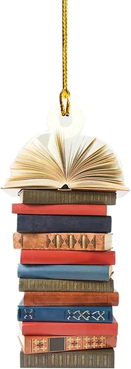 Book Christmas Tree Ornament, Gifts for Book Lovers, Acrylic Creative Christmas Car Decoration, Tree Decoration Home Décor Accents