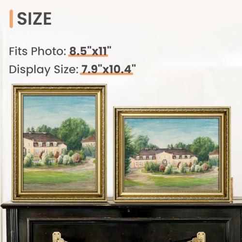 Image of upsimples Vintage 8.5 by 11 Picture Frame, Antique Gold Frames, 2 Pack | Gold Picture Frames, Fits 8.5 x 11 Photos, Elegant Vintage Design, Wall or Tabletop Decor, for Wedding or Family Memorie