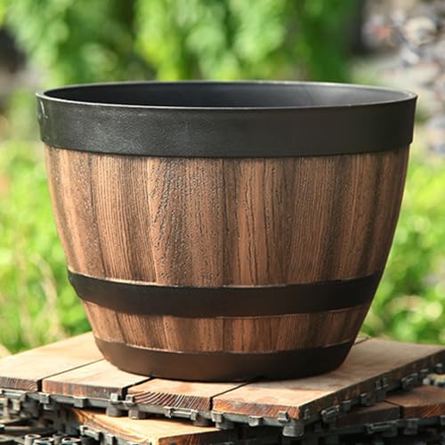 Hesitroad Plant Pot,Planter Swing Face Plant Pot,Plant Pot Faux Whiskey Barrel Shape Home Decor Plastic Indoor Outdoor Yard Patio Flowerpot for Garden Flowers, Vegetables, and Herbs Best Gifts 1