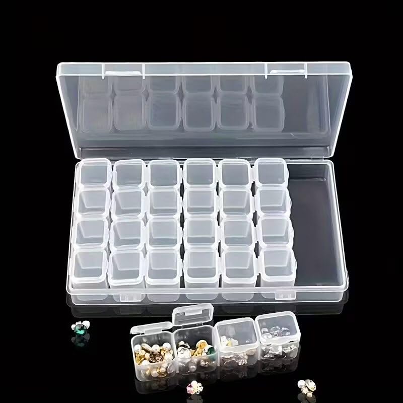 Multipurpose Transparent Jewellery & Accessories Storage Box | Multi-Compartment Organizer with Removable Grids for Earrings, Beads, Craft & Small Items (28Grid Clear Plastic Storage Box)-image-25