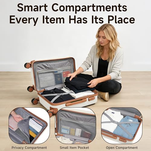 Image of 4 Piece Hardshell Luggage Set for Weekend Getaways & Family Travel ABS+PC Lightweight Hardside Durable Travel luggage sets Suitcases with Spinner Wheels YKK Zipper TSA Lock (14 /20 /24 /28 White)