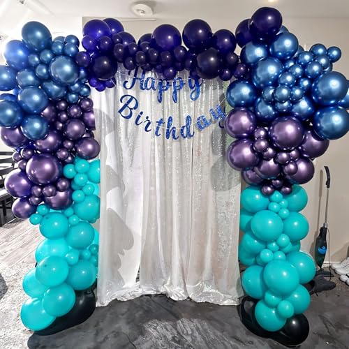 Image of Black Purple Blue Balloons Garland Arch Kit, Metallic Blue Purple Teal Black Balloons Arch Kit, Metallic Balloon for Kids Boys Man Video Game Birthday Party Baby Shower Graduation Decorations