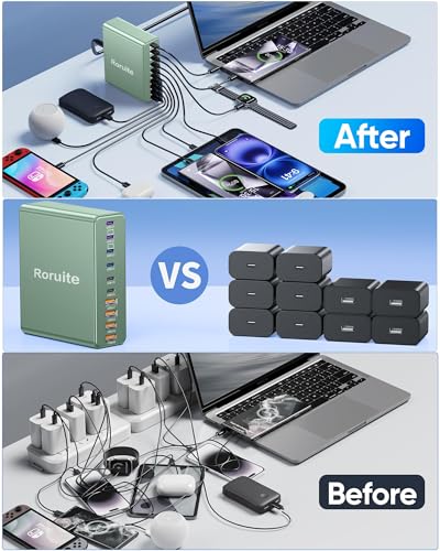 Image of 1000W USB C Charging Station, 120W PD GaN5 Super Fast USB C Charger Block-10 Port, Type C for PC Laptop MacBook Pro /Air Charger Compatible with iPhone 17 16 15 14 13 12 Pro Max, iPad, Galaxy