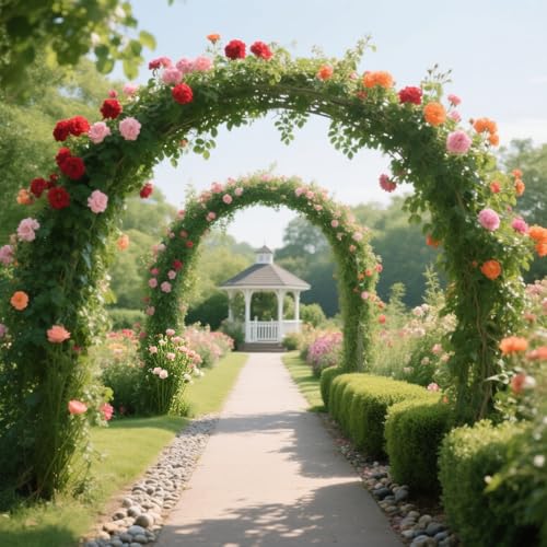 Łuk różany, metalowa pergola z podstawą, 140, 340 cm, altana ogrodowa do roślin pnących, patio, łuk, idealna na ceremonię ślubną i dekorację trawnika