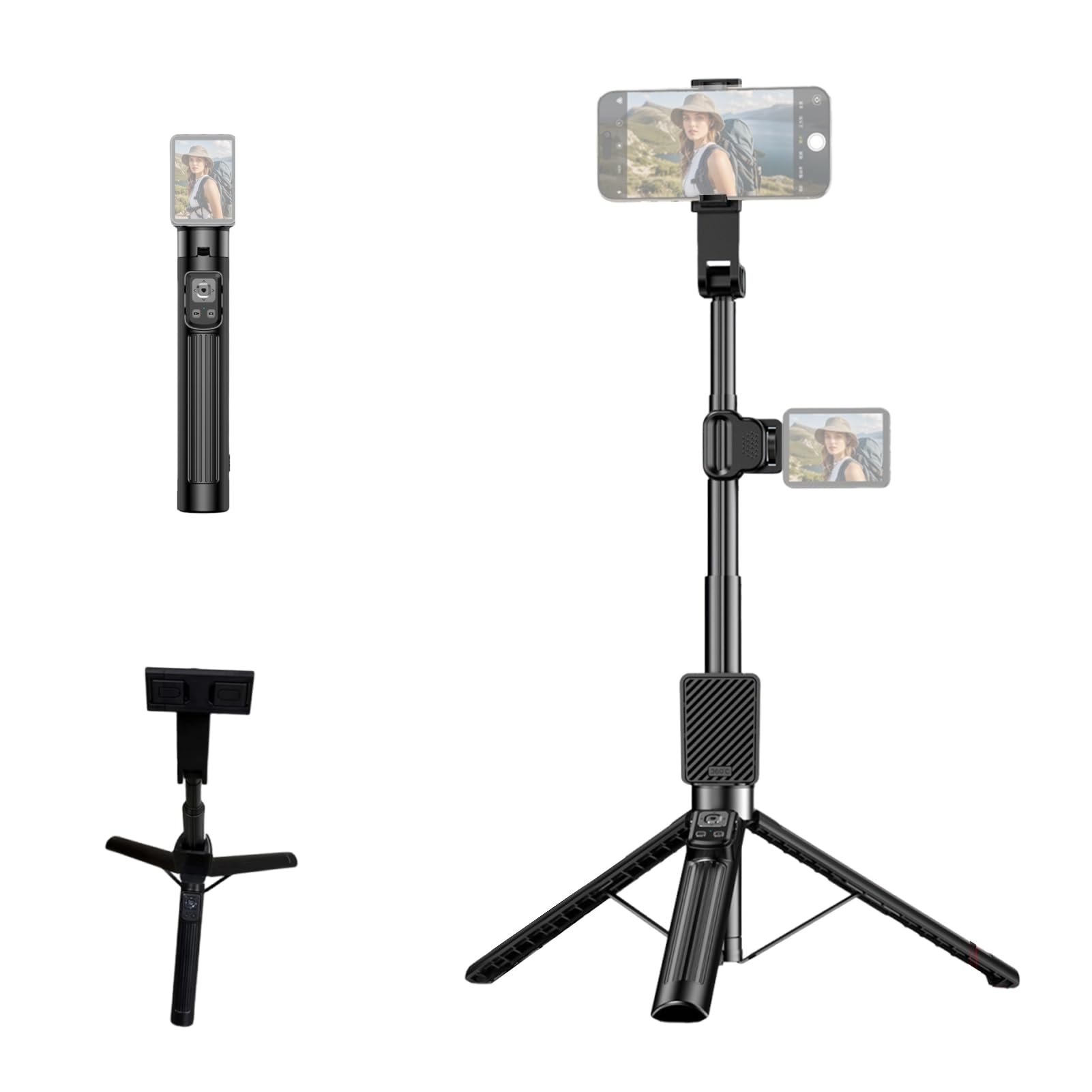 Goshyda Trípode Palo Selfie Extensible de 67 Pulgadas con Monitor Inalámbrico de 2,4 Pulgadas, Trípode de Teléfono con Control Remoto Bluetooth 1080P para Transmisión en Vivo de Vlogging