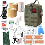61 Stück Erste Hilfe Set Outdoor, Survival Set First Aid Kit, Trauma Erste Hilfe Tasche, First Aid Kit Military, Notfall Trauma Survival Ausrüstung, für Camping Wandern Radfahren Klettern und Reisen