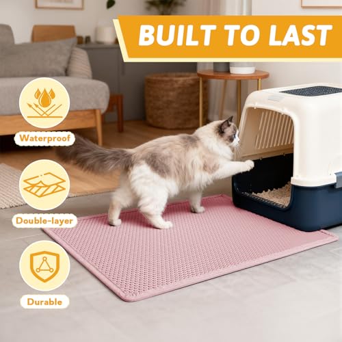 Image of Pieviev Cat Litter Mat Double Layer Waterproof Urine Proof Trapping Mat 1 Pack (Pink, 30x24 Inch (Pack of 1))