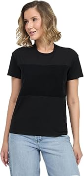 Women’s Customizable Black T-Shirt with Patches Area, X-Large, Regular Fit, Boat Neck, Soft Cotton-Lycra Blend for Personalization