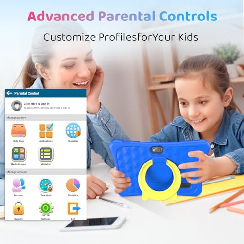 Image of Kids Tablet, 7 Inch Android 15 Tablet for Kids, 8GB+32GB 1TB Expanding, Quad Core Toddler Tablets with Shockproof Case, BT5.0, WiFi 5, Parental Controls, Games, Dual Camera (Blue)
