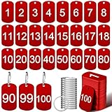 MorningRo 100 Pcs Aluminum Number Tags with Key Rings Number 1-100 Metal Key Tags for Identification Hotel Dormitory House Lockers(Red,Rectangular)