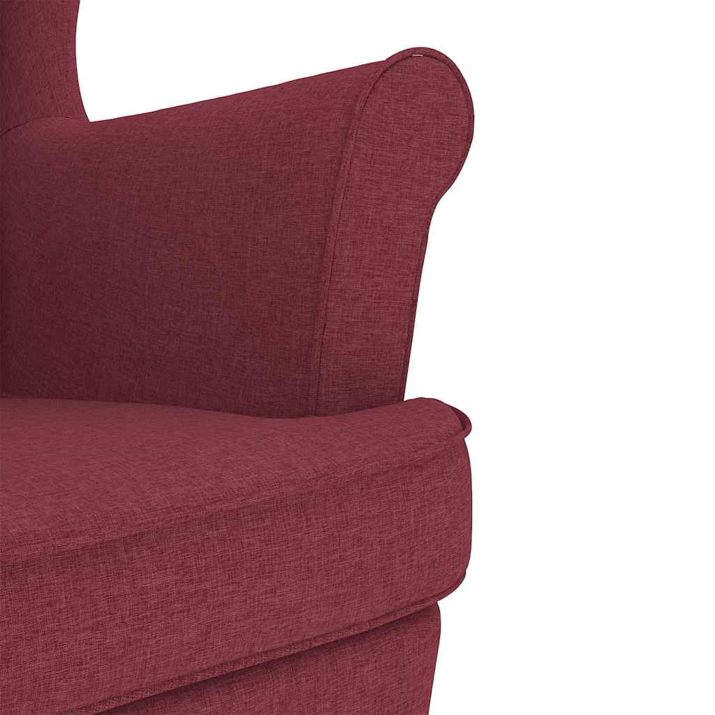 Schaukelstuhl mit Fußhocker Weinrot Stoff, komfortabler Relaxsessel gepolstert, moderner Loungesessel mit Massivholzbeinen für Wohnzimmer Schlafzimmer und Büro, 74 x 90 x 102 cm