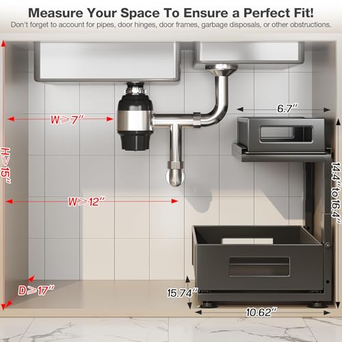 2 Pack Under Sink Organizer with Next-Gen Ball-Bearing Slides,2-Tier Pull Out Cabinet Storage,Height Adjustable Drawer Shelf for Bathroom,Kitchen,Laundry,Cabinet,Pantry(Patent Pending) - Image 3