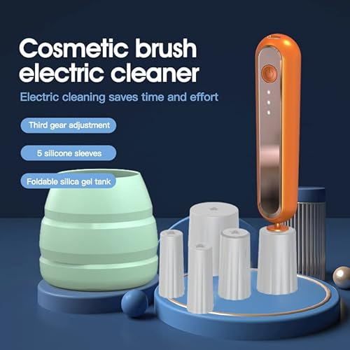 Automatic Makeup Brush Cleaner And Dryer, Electric Brush Cleaner Machine With Foldable Silicone Tank For Different Size Brushes, Perfect Brushes Cleaning Tool For Travel, Bathroom (Orange) #TOP5