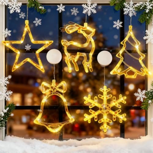 Weihnachtsbeleuchtung, 5 Stück Weihnachtsbeleuchtung Fenster LED für...