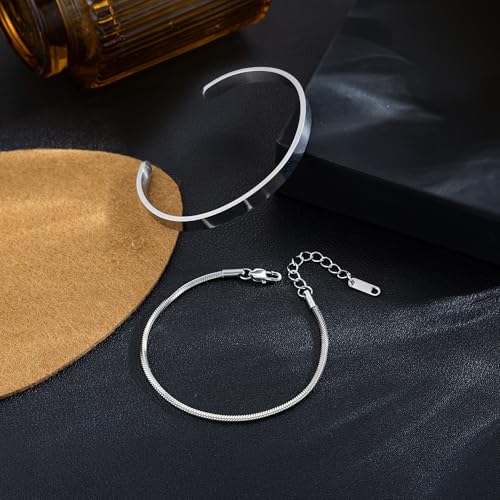 Image of Moodear Bracelet Set for Men, Sterling Silver Gold Plated Chain Bracelet Set