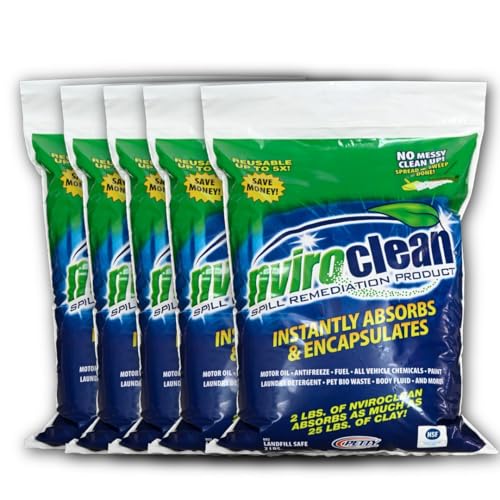 Nviroclean 2 LB (Pack of 5) - Absorbs up to 125 LBS!Super Absorbent & Encapsulant Spill Cleanup up Hydraulic Fluid, Battery Acid, Antifreeze, Food, Paint, Pet, Body Fluids & More