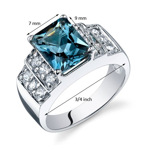 PEORA London Blue Topaz Tier Ring for Women 925 Sterling Silver, Natural Gemstone Birthstone, 2.50 Carats Radiant Cut 9x7mm, Comfort Fit, Sizes 5 to 93
