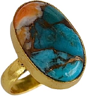 Veracity Jewelry Oyster Copper Turquoise Rings For Women - December Birthstone Spiny Mojave Kingman Turquoise 18K Gold Plated Rings For Women - Multi Color Oyster Turquoise Statement Jewelry Rings - Multi Color Gold Filled Fashion Chunky Rings - VR-307