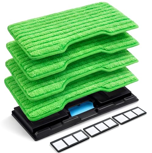 Image of Reusable mop Replacement Pads Compatible with Shark Vacmop VM252 VM250 VM200, Washable mop Refills for Hard Floor Cleaning (1 Dirt Chamber + 3 Replacement Filters + 4 Pads)