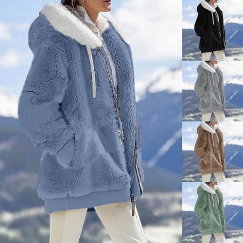 Contrasting Lamb Wool Padded Coat, Allowancek Contrasting Padded Coat Plus Size Fuzzy Fleece Jacket Loose Thick Plush Hoodeds3