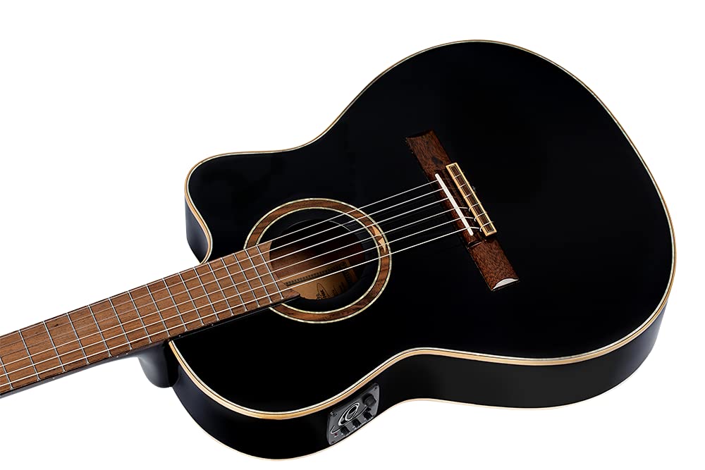 Ortega Classical Guitar Performer Series 4/4 Inclusive Custodia Manico Sottile Thinline Body - Nero (RCE138-T4BK)