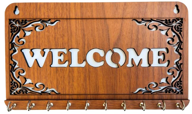 My Dream Carts Welcome Border Key Holder for Wall Decor | Wooden Key Holder Wall Mounted Stand & Keys Hanger for Home, Kitchen, Office, PG, School, College, Hostel, Hotel Decoration (Border Cutting)