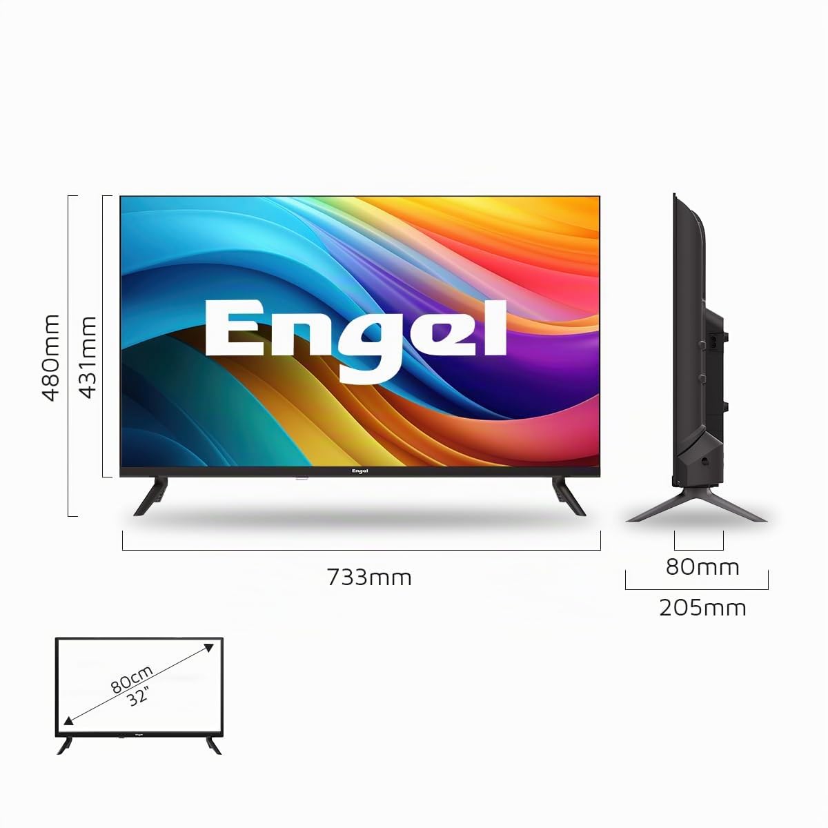 Engel TV 32 Pulgadas HD Ready LED LE3267T2, Dolby Audio, 3 HDMI, 2 USB, Entrada Sat, Modo Hotel, Televisor 1366x768, Reproductor Multimedia, DVB-T2/C/S2, Negro 2026