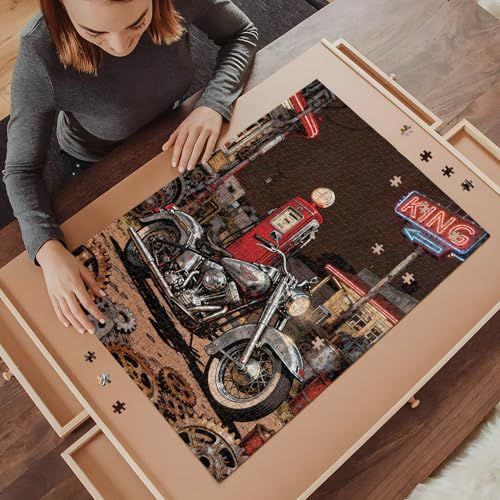 Rompecabezas para adultos de 1000 piezas: Motocicleta en una gasolinera, arte de cómics estadounidenses, incluye bolsa de almacenamiento, decoración para pared, 27,5" x 19,6" miniatura 6