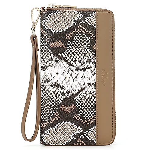 CLUCI Women Wallet Large Leather Designer Zip Around Card Holder Organizer Ladies Travel Clutch Wristlet, Snake Pattern, Large,