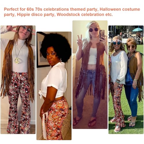 70s Disco Hippie Fancy Dress Outfit - Fringe Vest, Flared Pants and Accessories for Women Adult Halloween - Image 5