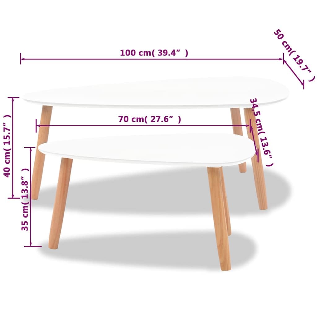 vidaXL 2X Bois de Pin Massif Table Basse Blanc Salon Canapé Table Gigogne